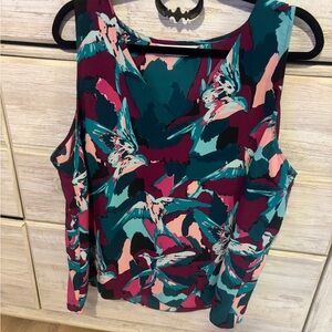 Nine West Teal and Pink Patterned Blouse